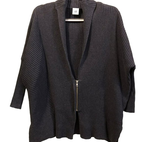 CAbi Cosmo Gray LS Zip Tunic Cardigan Oversized XS Ribbed #3366 - Picture 1 of 9